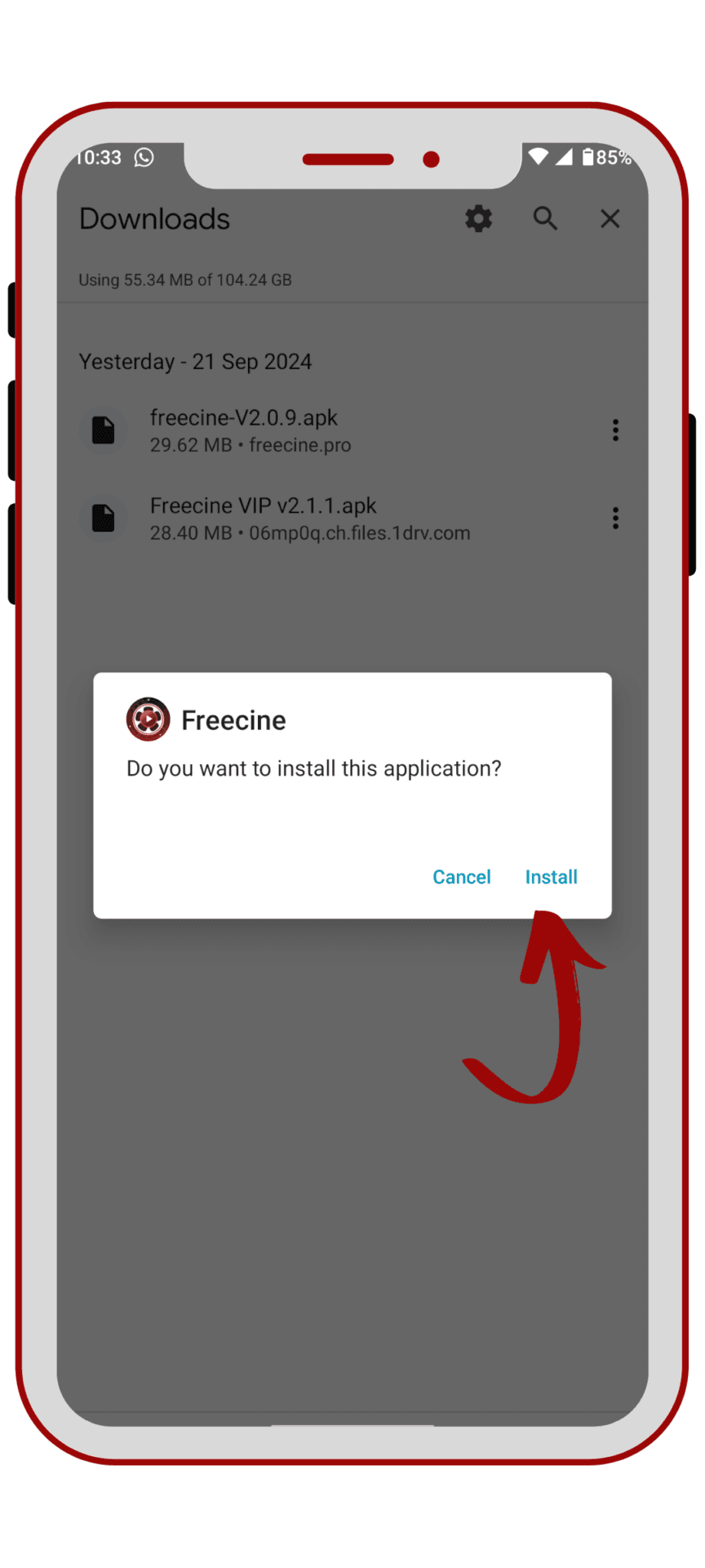 Aplicativo de instalação do APK Freecine
